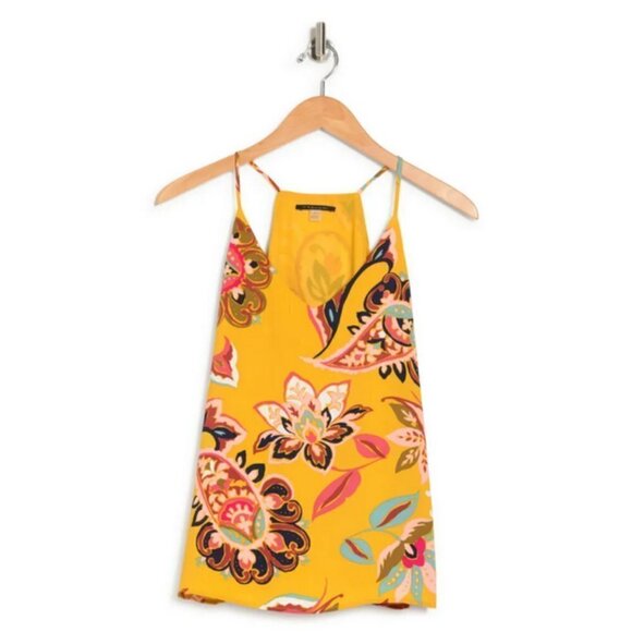 💕T TAHARI💕 V-Neck Cami ~ Yellow Multi-Color Bright Paisley Swirl XS NWT - Picture 4 of 10